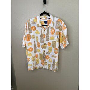 Jack ONeill Mens Hawaiian Shirt Aloha Lager Beer L Short Sleeve White/Orange
